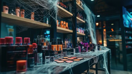 Creepy Makeup Station with Jack-O'-Lanterns and Halloween Vibes
