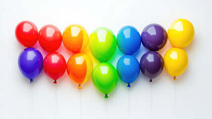 colorful rainbow balloons on white background, high definition photo