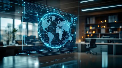 Global Network Connection on Digital Screen in Office