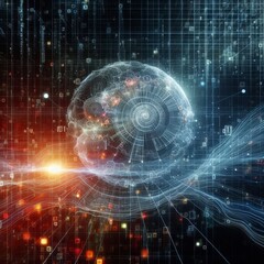 Fototapeta premium Digital backdround ideal for technological operations, neural networks, AI, data transmission and encryption, digital archives, audio and visual representations, scientific research 