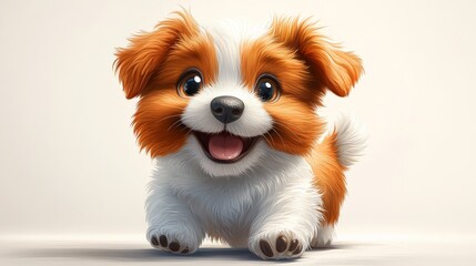 Cute Puppy Cartoon Illustration: Adorable, cheerful puppy with big brown eyes and a wide, toothy grin, radiating warmth and happiness. Perfect for children's books, pet-related products, and social me