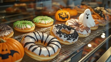Festive Halloween Donuts Topped with Ghosts and Spooky Webs