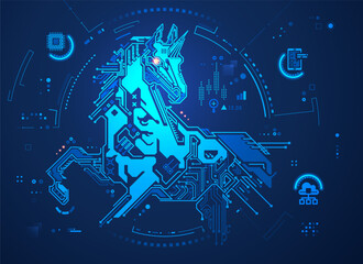 concept of start up business technology, graphic of unicorn with futuristic element
