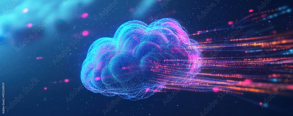 Poster abstract cloud computing data visualization with digital particles