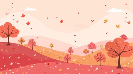 Autumnal Landscape with Falling Leaves