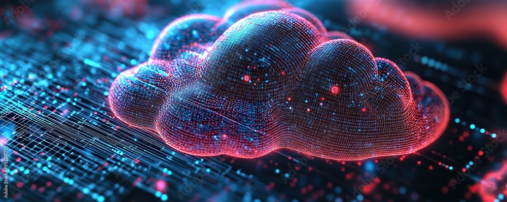 Poster abstract cloud computing network with digital data flow