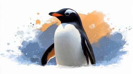 Fototapeta premium Penguin Majesty: Watercolor Portrait of Antarctic Elegance 