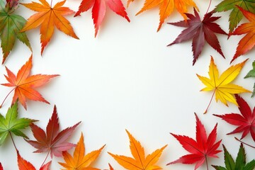 Autumn Maple Leaves Flat Lay White Background created with Generative AI