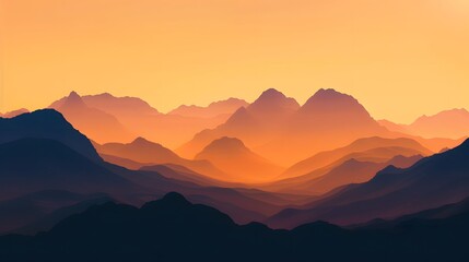 Fototapeta premium Silhouette of mountain ranges against a gradient sunset sky