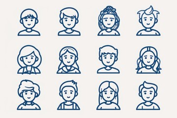 Fototapeta premium A set of simple icons featuring a group of people on a white background with a blue tone