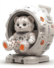 Adorable Snow Leopard Astronaut in Futuristic Spaceship