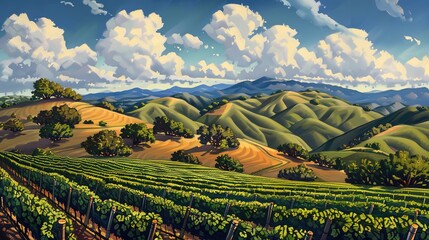 Fototapeta premium hills and vineyard wallpaper