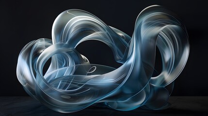 dynamic 3D abstract sculpture with layered, curved forms rendered in sense of movement and depth,