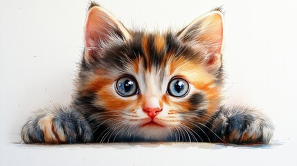 Those Big Blue Eyes: A Calico kitten peeks over the edge, its captivating gaze and playful demeanor radiating charm.