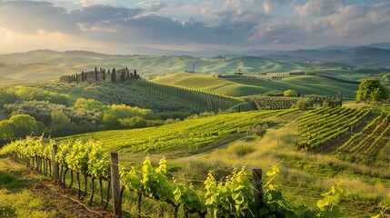 Naklejka premium hills and vineyard wallpaper