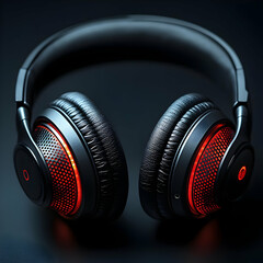 Black Headphones with Red Lights 3D Illustration