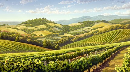 Fototapeta premium hills and vineyard wallpaper