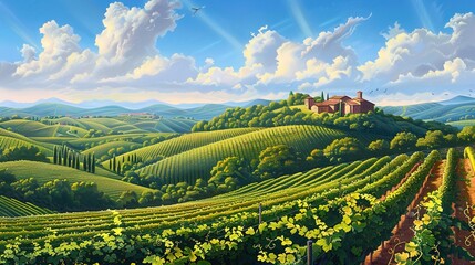 Naklejka premium hills and vineyard wallpaper