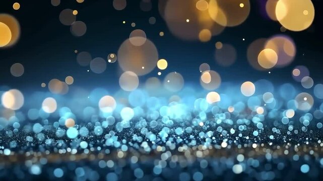 Abstract background with blue glitter and bokeh lights. Perfect for festive or celebratory designs.