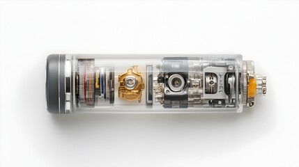 Detailed Cross Section of an Electric Shaver Revealing Blades and Motor on White Background