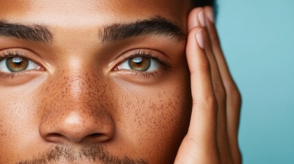 Embracing Inclusive Beauty: Man with Rugged Complexion Applying Brightening Eye Cream for Self-Care Routine