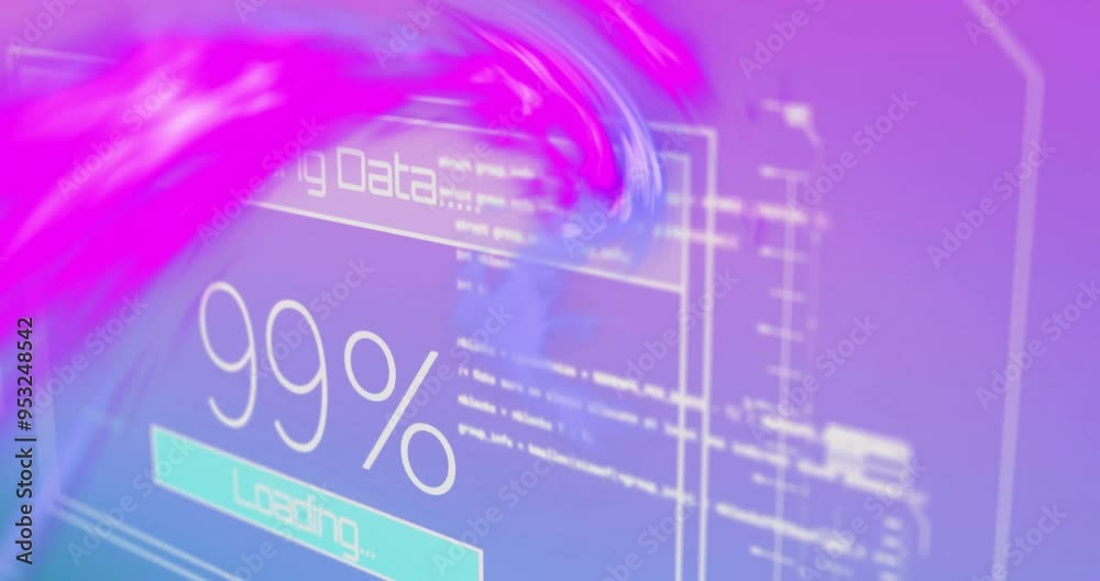 Poster loading data animation with 91% progress over abstract purple and blue background
