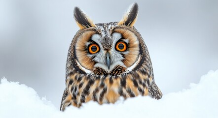 Naklejka premium Long-eared owl flying gracefully against a clear background in winter