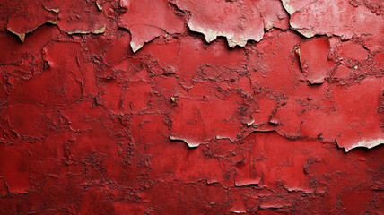 a textured red wall with peeling paint, creating a grungy and weathered look. ideal as a background for design projects, offering a bold and dramatic aesthetic with rich