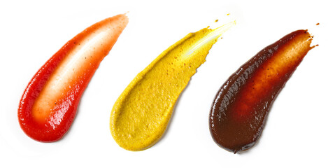 various sauces on white background