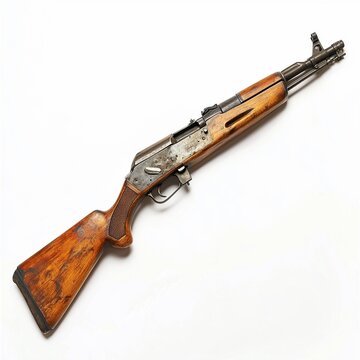 Old worn sks semi-automatic rifle isolated on white background