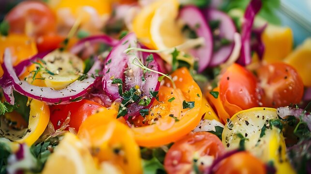 A close-up of a colorful salad made with locally sourced ingredients