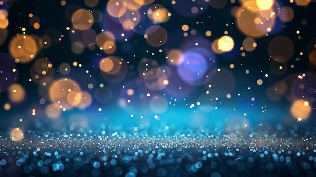 Abstract background with blue glitter and bokeh lights. Perfect for festive or celebratory designs.