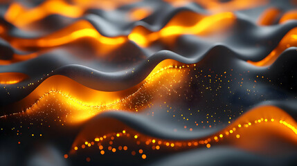 Abstract gray surface with glowing orange lines and particles.