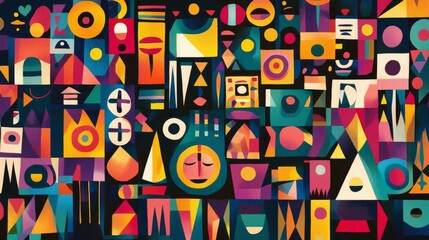 Folklore Fusion - Vibrant Abstract Cubism Artistry with Traditional Symbols | Whimsical UHD