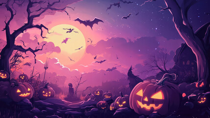 happy halloween banner or party invitation illustration, highly detailed image