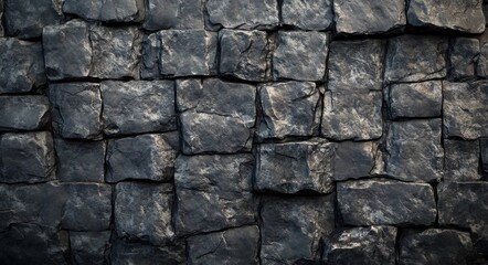 Obraz premium A textured wall of dark stones in a rustic pattern conveys strength and durability