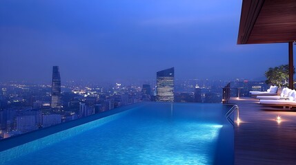 Fototapeta premium Minimalist Rooftop Pool with Captivating Cityscape Views