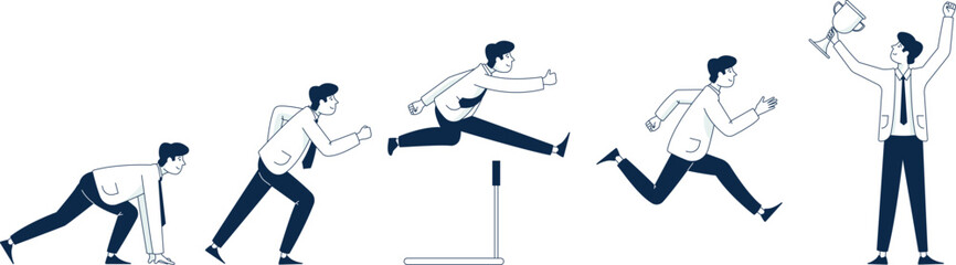 Businessman success run. Career sprint competition winner