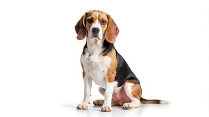 Beagle Sitting in Front of White Background