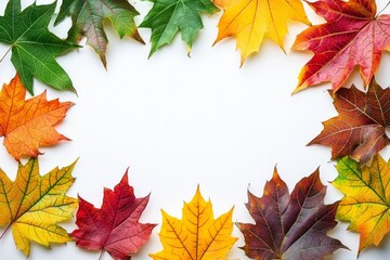 Fototapeta premium Autumn Maple Leaves Flat Lay White Background created with Generative AI