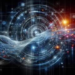 Fototapeta premium Digital backdround ideal for technological operations, neural networks, AI, data transmission and encryption, digital archives, audio and visual representations, scientific research 