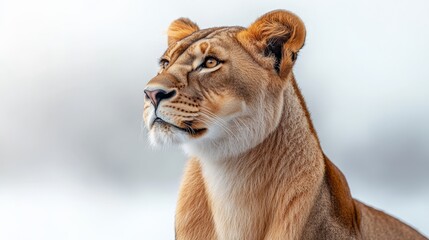 Fototapeta premium The Lioness's Gaze: A portrait of power and grace, capturing the intense gaze of a lioness against a minimalist backdrop. 