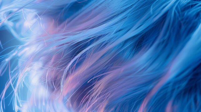 An illustration showcases an airy texture resembling soft, blue feathers.
