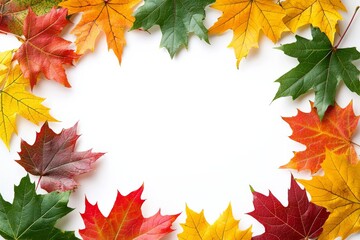 Fototapeta premium Autumn Maple Leaves Flat Lay White Background created with Generative AI