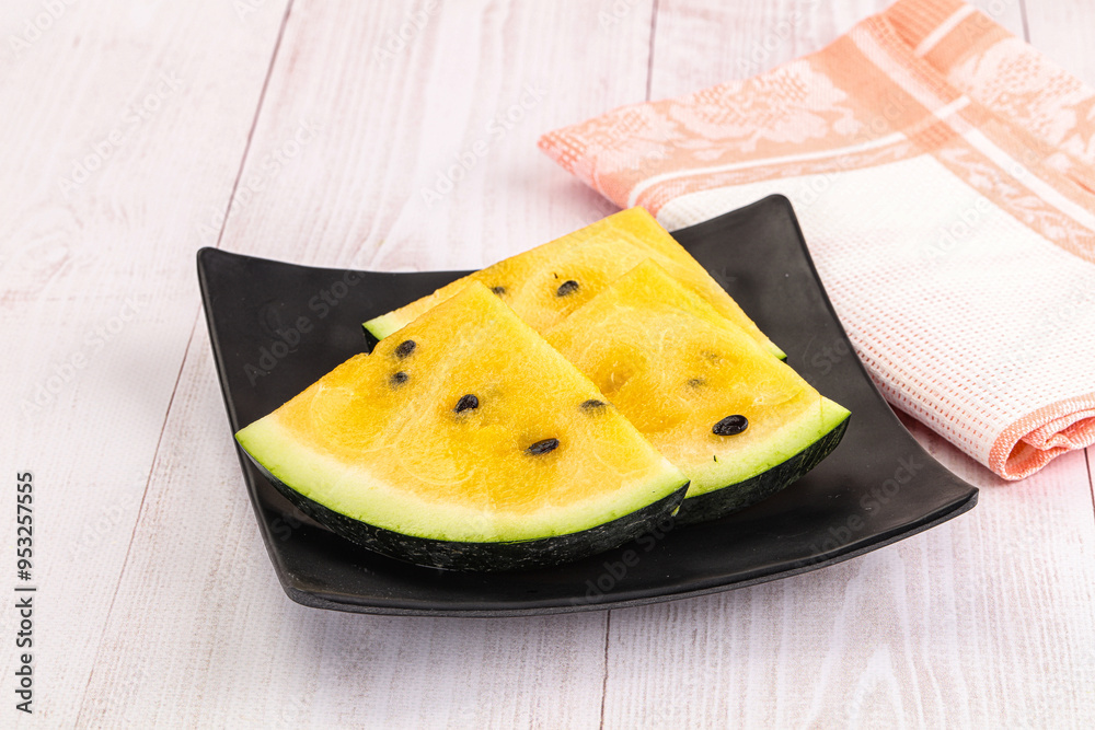 Canvas Prints Sweet and juicy yellow watermelon slices