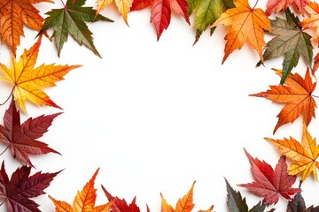 Fototapeta premium Autumn Maple Leaves Flat Lay White Background created with Generative AI
