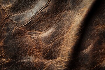 Close-up texture of worn brown leather with natural patterns.