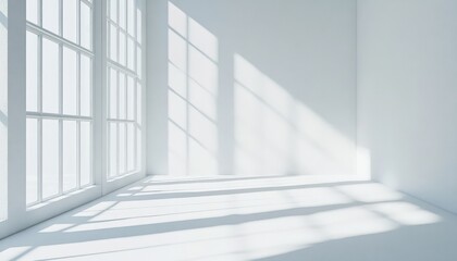Fototapeta premium Sunlight Streaking Through a Window in a White Room.