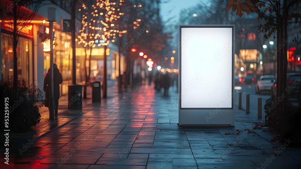 Poster Blank billboard advertisement on a city street at night.