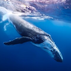 Fototapeta premium a whale swimming in the blue sea